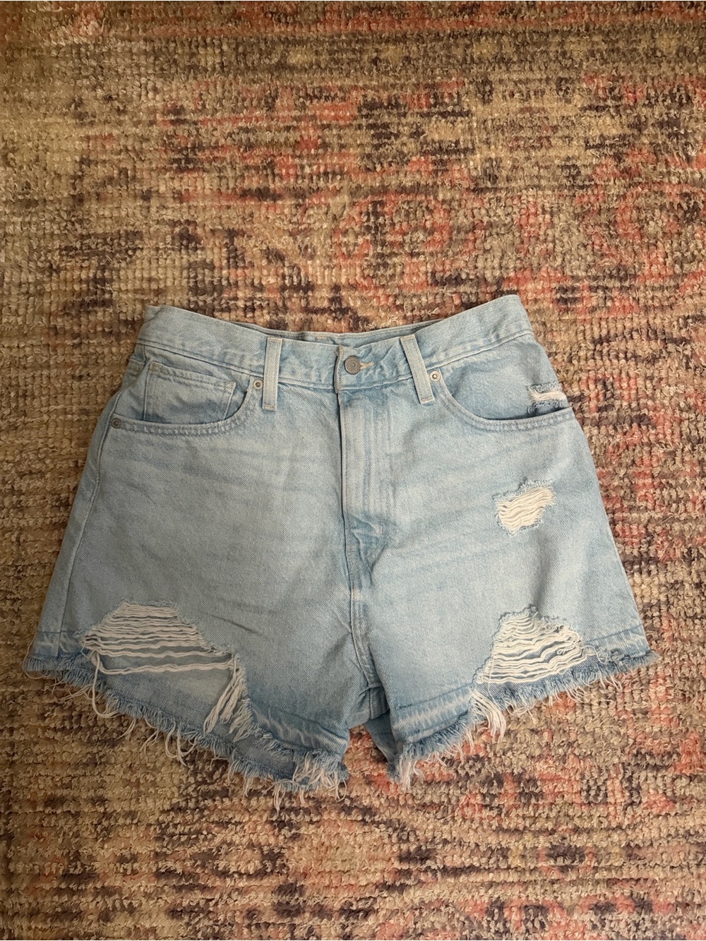 Levi's Light Blue Ripped High-Rise Denim Shorts